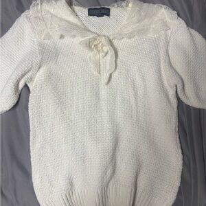 Chic White Lace-Accented Turtleneck Sweater